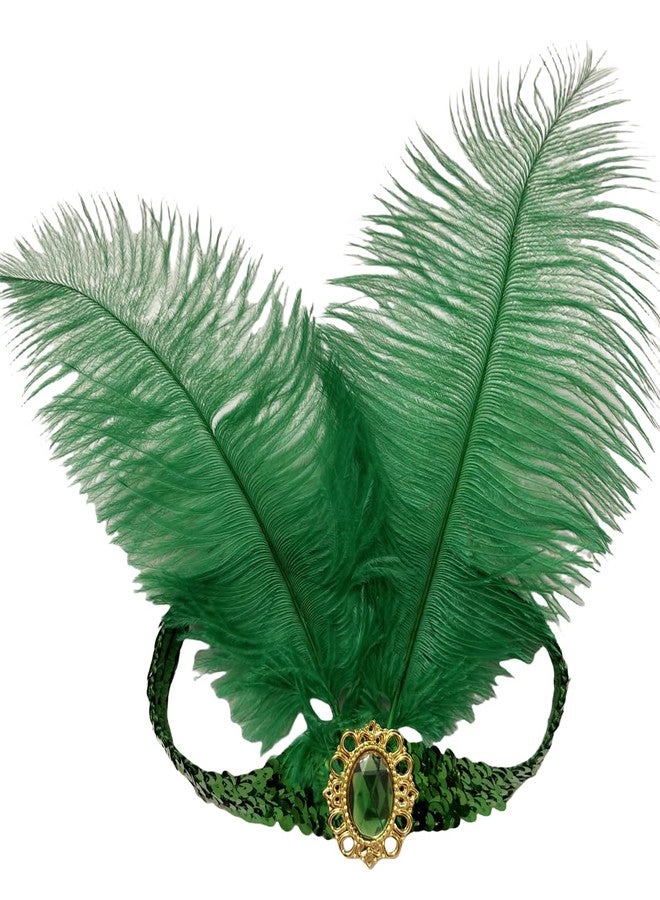 XKTEI 2 Pieces 1920s Flapper Headband,Sequins Feather Headpiece,Mardi Gras Carnival Party Headwear Accessory Women (Green, Free Size) - Image 1