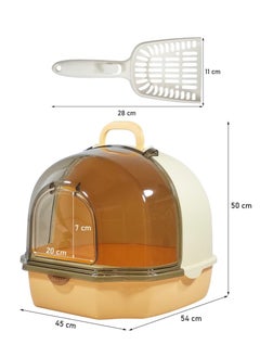 NNC PETS Cat litter box with Portable handle, Transparent cover, Litter scoop, and Sand drop filter, Fully-enclosed cat toilet for indoor cats and kittens, Easy to clean and Assembly 54 cm (Orange)  - Image 2