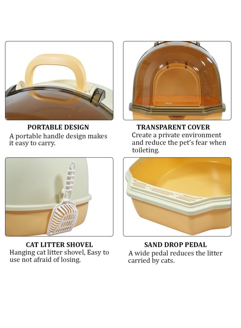 NNC PETS Cat litter box with Portable handle, Transparent cover, Litter scoop, and Sand drop filter, Fully-enclosed cat toilet for indoor cats and kittens, Easy to clean and Assembly 54 cm (Orange) - Image 3