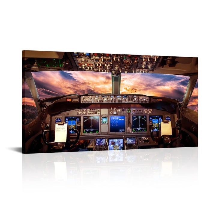 LARGE AIRPLANE COCKPIT WALL ART PLANE PAINTING AVIATION ART CANVAS AIRCRAFT INTERIOR SUNNY SKY PICTURE PRINTS AIRPLANE ARTWORK FOR HOME LIVING ROOM BEDROOM OFFICE DECOR 20X40