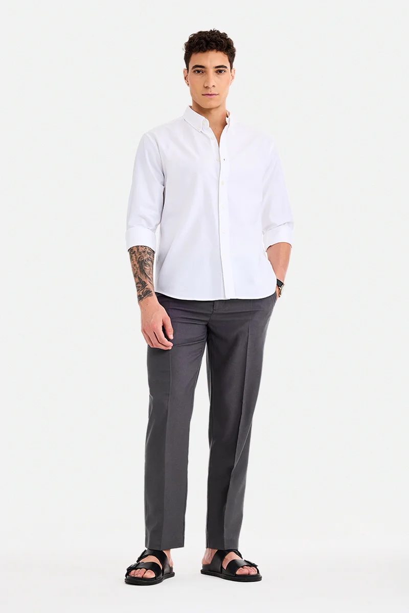 SNITCH Ash Grey Textured Regular Fit Trousers