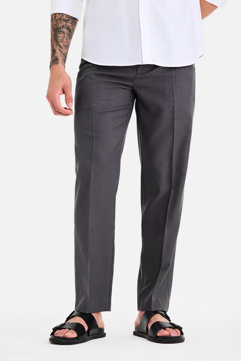 SNITCH Ash Grey Textured Regular Fit Trousers