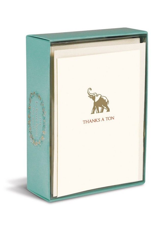 Graphique Elephant La Petite Presse Boxed Notecards 10 Embossed And Embellished Gold Foil "Thanks A Ton" Elephant Notes With Matching Envelopes 3.25" X 4.75 - Image 2
