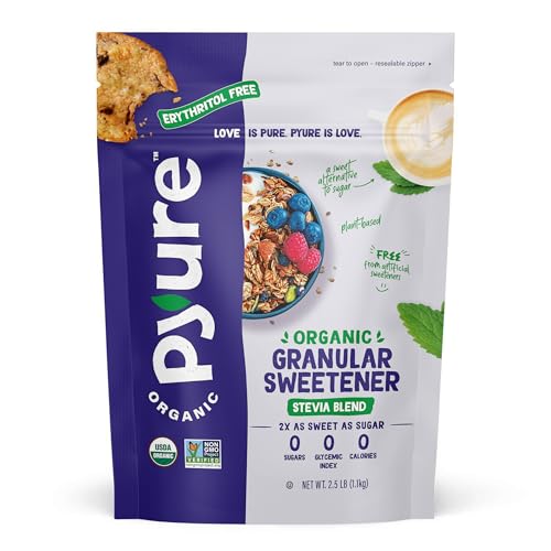 Pyure Organic Stevia Blend  Granulated Sugar Substitute with Zero Calories  Carbs  Keto Diabetic  Vegan Friendly  Sugary Taste Alternative  USDA Organic NonGMO  Erythritol Free  Good For Baking  25lb 40oz - Image 1