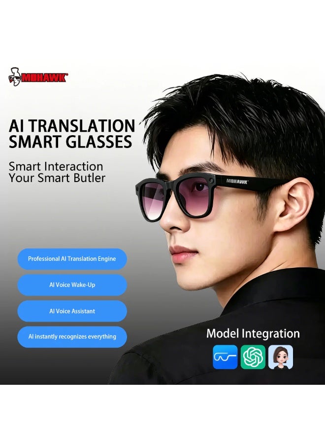 Mohawk AI Smart Glasses with Real-Time Translation, Hands-Free HD Camera, Bone Conduction Audio, 32GB Storage, IPX Waterproof Wireless Bluetooth Smart Glasses for Travel, Business, Calls, Music, Navigation and Daily Use - Image 2