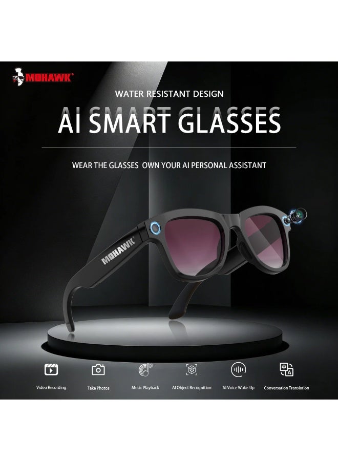 Mohawk AI Smart Glasses with Real-Time Translation, Hands-Free HD Camera, Bone Conduction Audio, 32GB Storage, IPX Waterproof Wireless Bluetooth Smart Glasses for Travel, Business, Calls, Music, Navigation and Daily Use - Image 1
