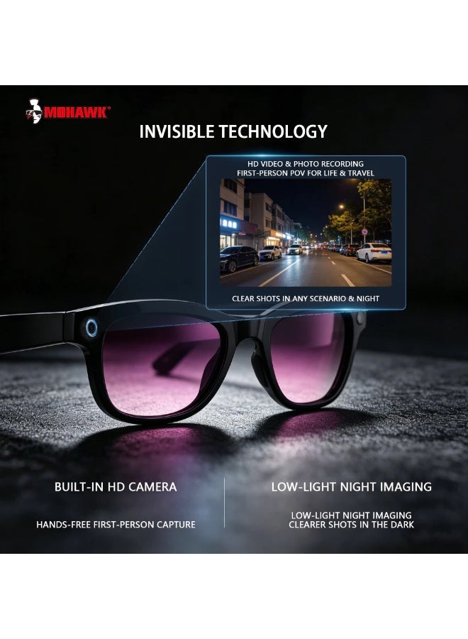 Mohawk AI Smart Glasses with Real-Time Translation, Hands-Free HD Camera, Bone Conduction Audio, 32GB Storage, IPX Waterproof Wireless Bluetooth Smart Glasses for Travel, Business, Calls, Music, Navigation and Daily Use - Image 4