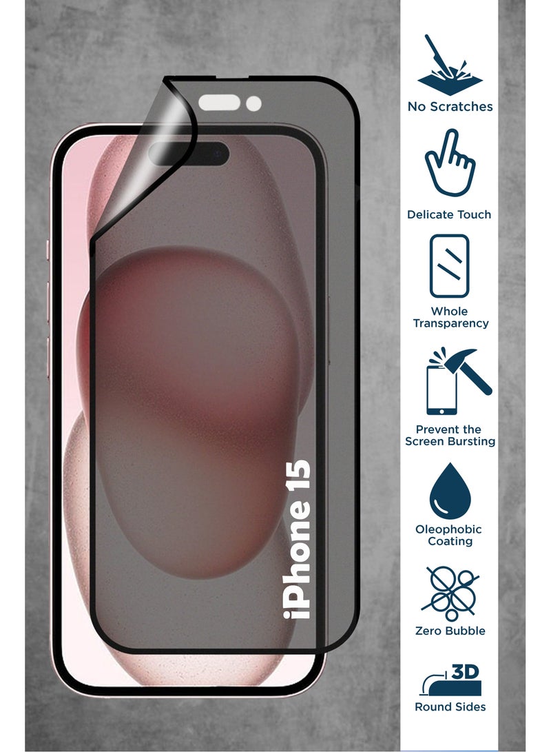 واقي شاشة زجاجي خزفي غير لامع لحماية الخصوصية لأيفون 15 - أسود - Image 4