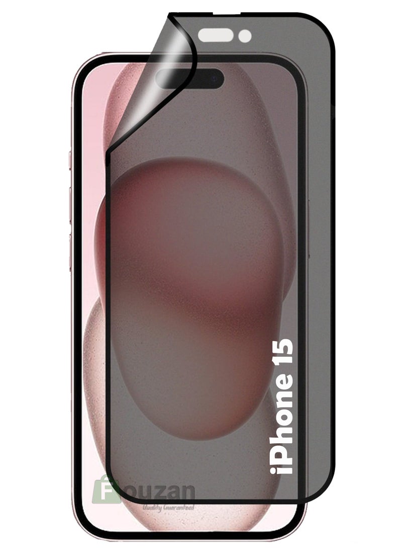 واقي شاشة زجاجي خزفي غير لامع لحماية الخصوصية لأيفون 15 - أسود - Image 1