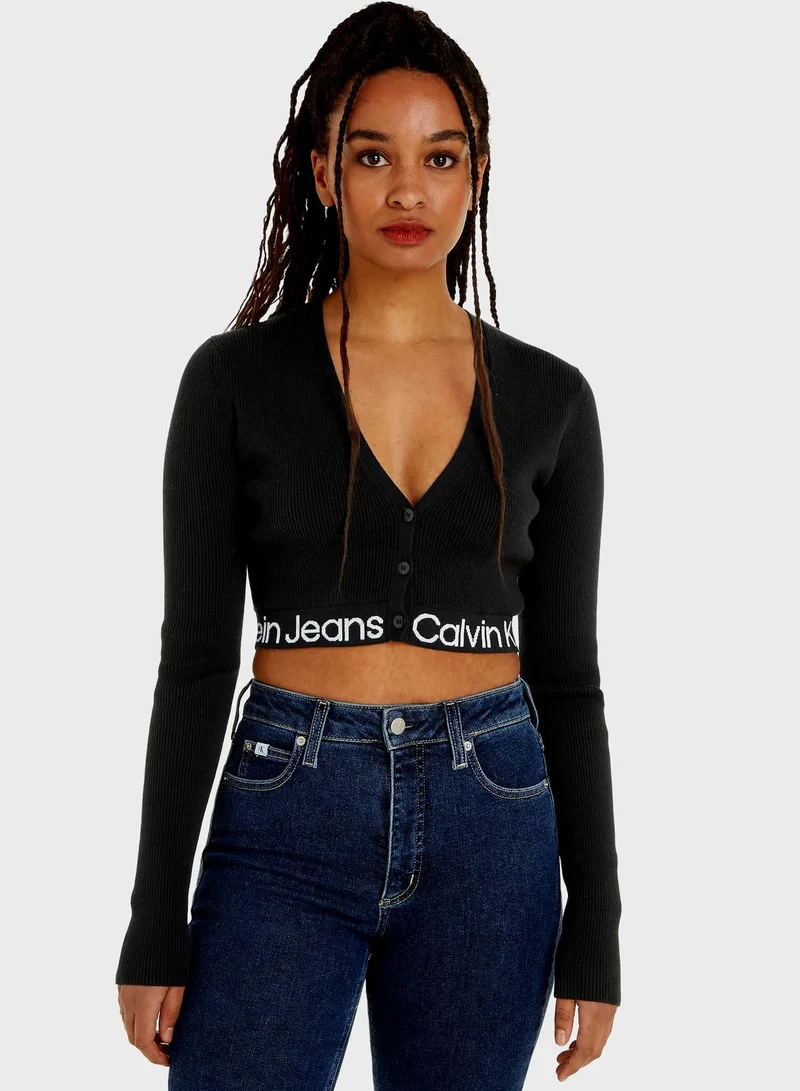 Calvin Klein Jeans Button Detail Logo Cardigan