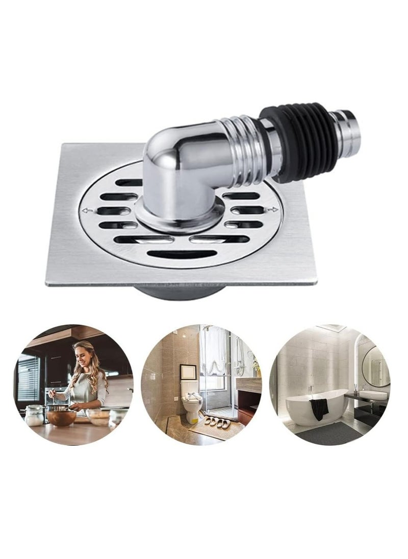 Oasisgalore - Washing Machine Floor Drain Cover Shower Drain Cover with Pipe Connector，Square Insert Drain Plug(Silver) - Image 1