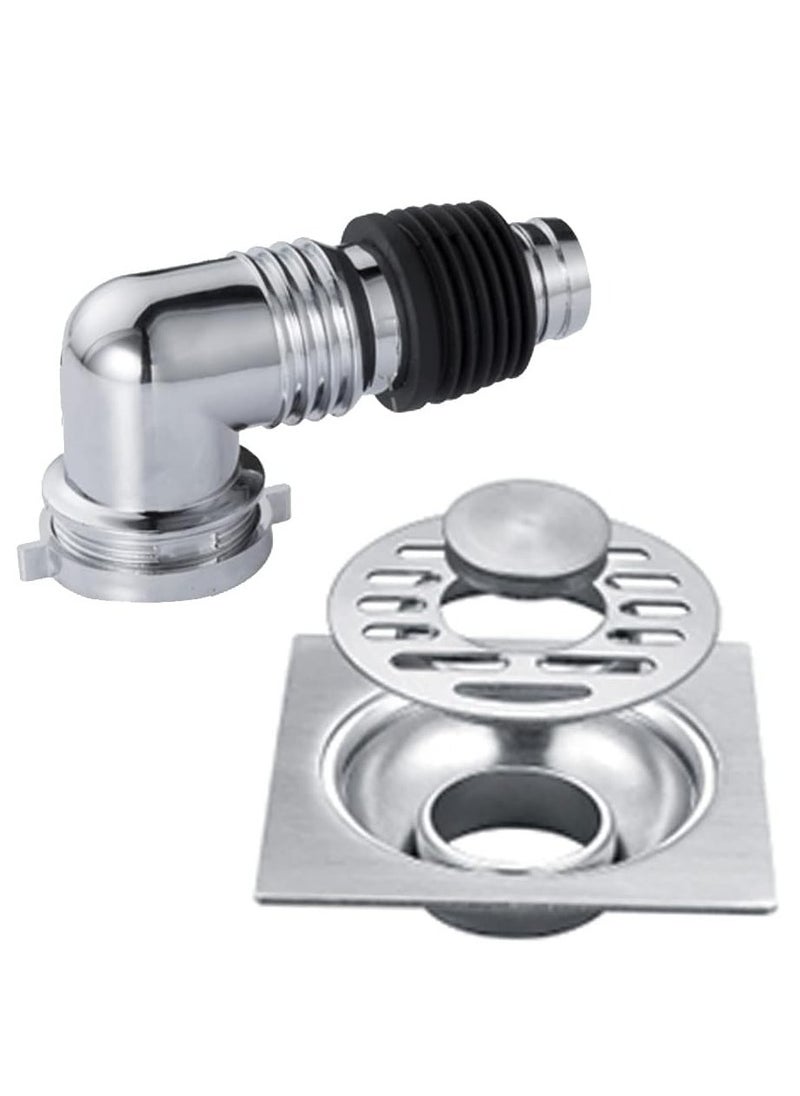 Oasisgalore Washing Machine Floor Drain Cover Shower Drain Cover with Pipe Connector，Square Insert Drain Plug(Silver)  - Image 5