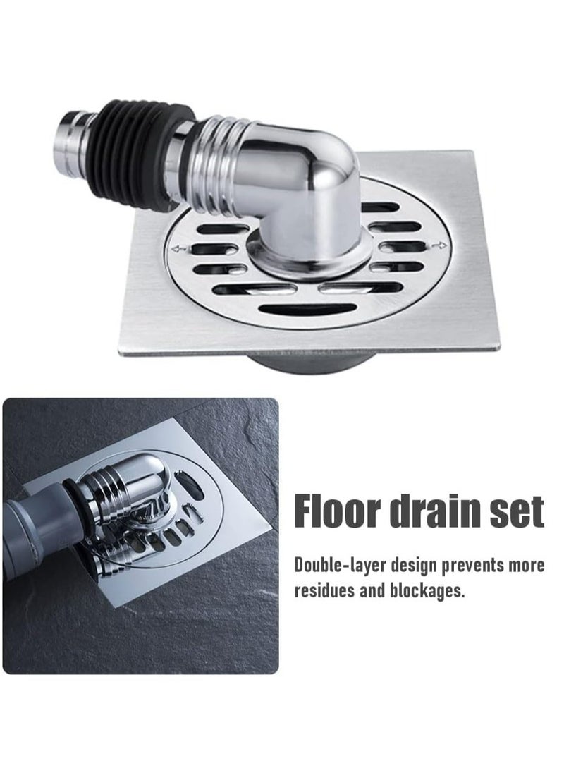 Oasisgalore Washing Machine Floor Drain Cover Shower Drain Cover with Pipe Connector，Square Insert Drain Plug(Silver)  - Image 4