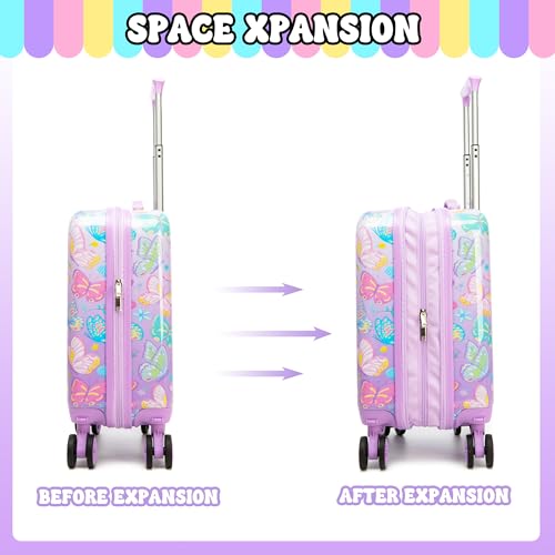 Inprof Kid's Luggage Set 3 Piece Suitcase Set 16" Hardside Luggage with Spinner Wheels Girls Boys Carry on Toddler Suitcase with Travel Duffle Bag Airline Approved - Image 3