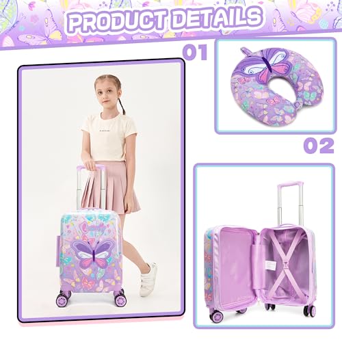 Inprof Kid's Luggage Set 3 Piece Suitcase Set 16" Hardside Luggage with Spinner Wheels Girls Boys Carry on Toddler Suitcase with Travel Duffle Bag Airline Approved - Image 2