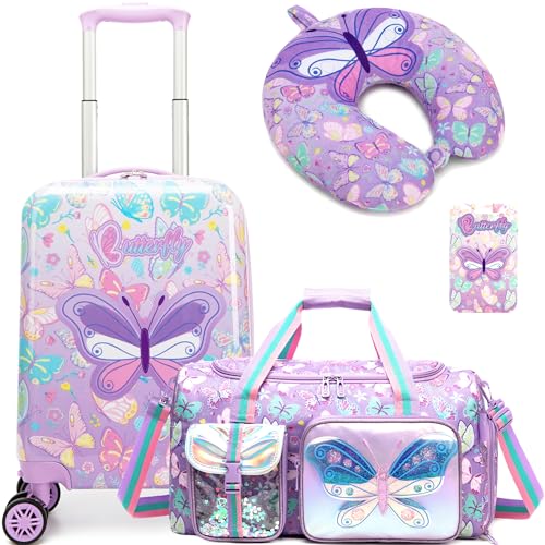 Inprof Kid's Luggage Set 3 Piece Suitcase Set 16" Hardside Luggage with Spinner Wheels Girls Boys Carry on Toddler Suitcase with Travel Duffle Bag Airline Approved - Image 1