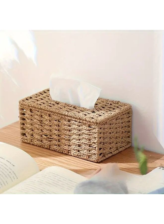 حامل علبة المناديل البني يدوي الصنع على الطراز العتيقي، موزع مناديل بوهيمي للمنزل والمكتب - Image 2