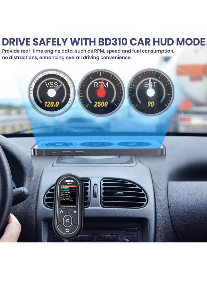 أنسيل جهاز فحص OBD2 BD310 - جهاز فحص OBD2 ثلاثي الوظائف ببلوتوث - أداة فحص OBDII تعتمد على تطبيق للأندرويد والآيفون - قارئ أكواد ضوء المحرك - متصل سلكي وبلوتوث وعرض معلومات على الشاشة الأمامية - Image 4
