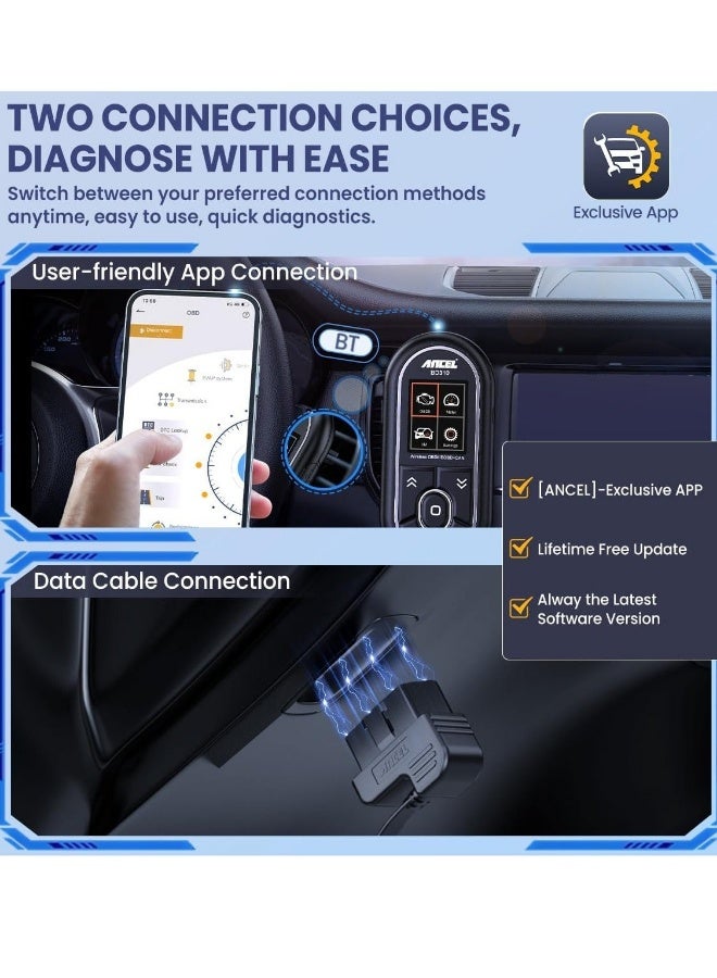 أنسيل جهاز فحص OBD2 BD310 - جهاز فحص OBD2 ثلاثي الوظائف ببلوتوث - أداة فحص OBDII تعتمد على تطبيق للأندرويد والآيفون - قارئ أكواد ضوء المحرك - متصل سلكي وبلوتوث وعرض معلومات على الشاشة الأمامية - Image 5