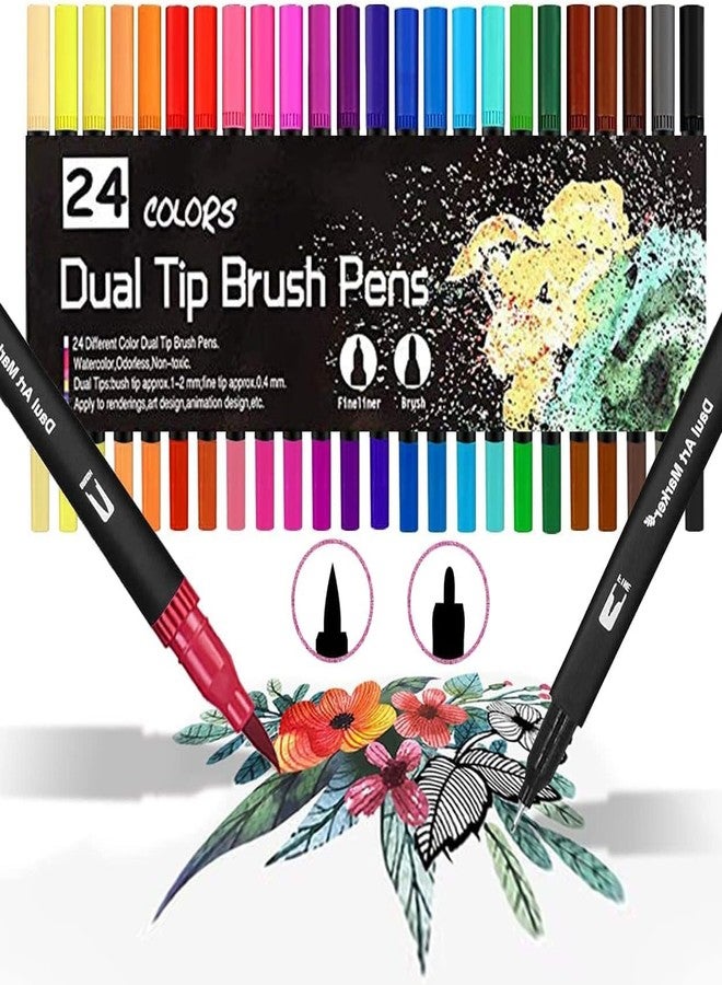 Corslet Brush Pens Set 24 Shades, Dual Tip Brush Pen Colour for Sketching & Drawing, Calligraphy Set, Water Colour Pens, Brush Pens, Sketch Pens for Adults & Artists - Image 1