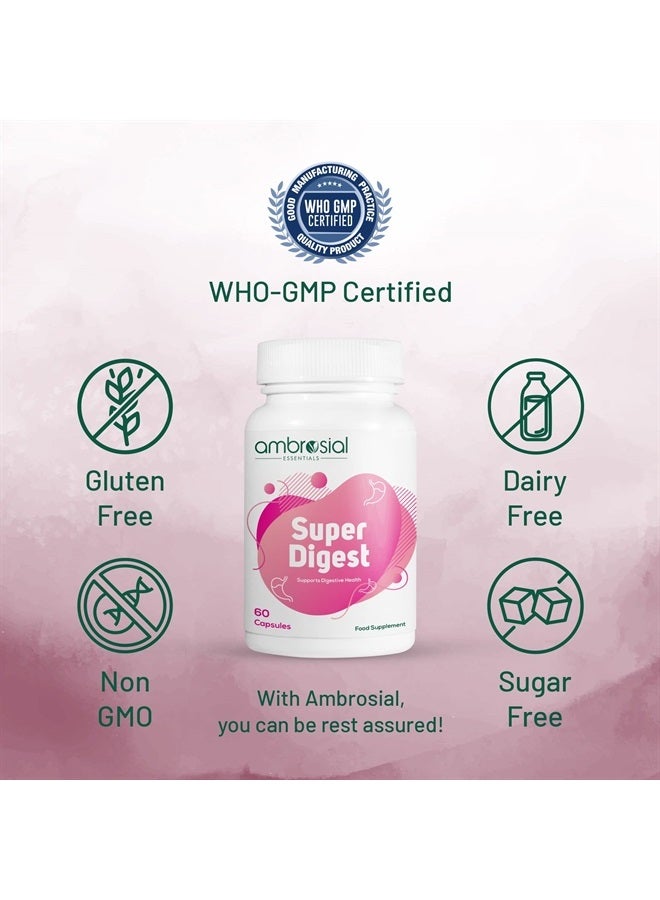 ambrosial Super Digest with Betaine hcl Pepsin, Ox-Bile, Pancreatin & L-Glutamic Acid | Digestive Enzyme Supplements to Support Optimal Digestion & Gut Health (Pack of 1-60 Capsules) - Image 4