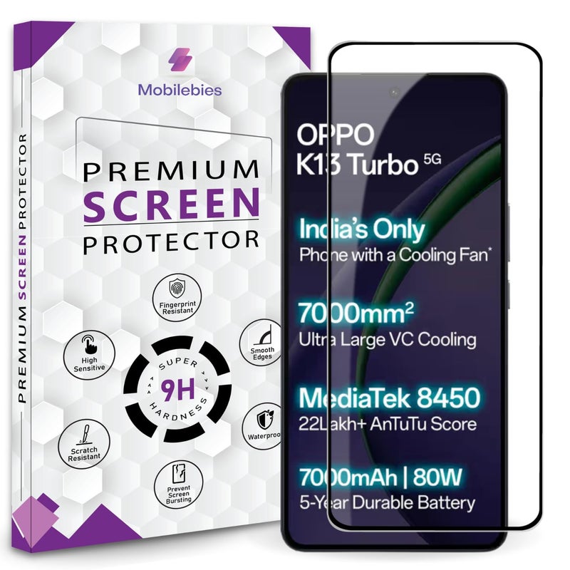 Mobilebies حماية شاشة زجاجية مقسّاة ممتازة لهاتف أوبو K13 تيربو 5G / K13 تيربو برو 5G (6.8 بوصة، عبوة من 1) | وضوح عالي، تغطية من الحافة إلى الحافة مع مجموعة سهلة للتثبيت - Image 1