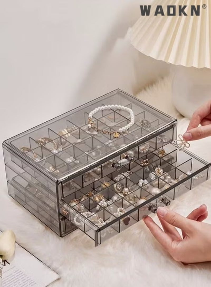 دبليو أيه أو كي أن أقراط تخزين صندوق منظم 3 درجات أكريليك مجوهرات تخزين صندوق حامل مجوهرات شفافة عرض الوقوف مع 72 المقصورات الصغيرة هدية للنساء البنات,متعددة الوظائف المجوهرات تخزين صناديق - Image 5