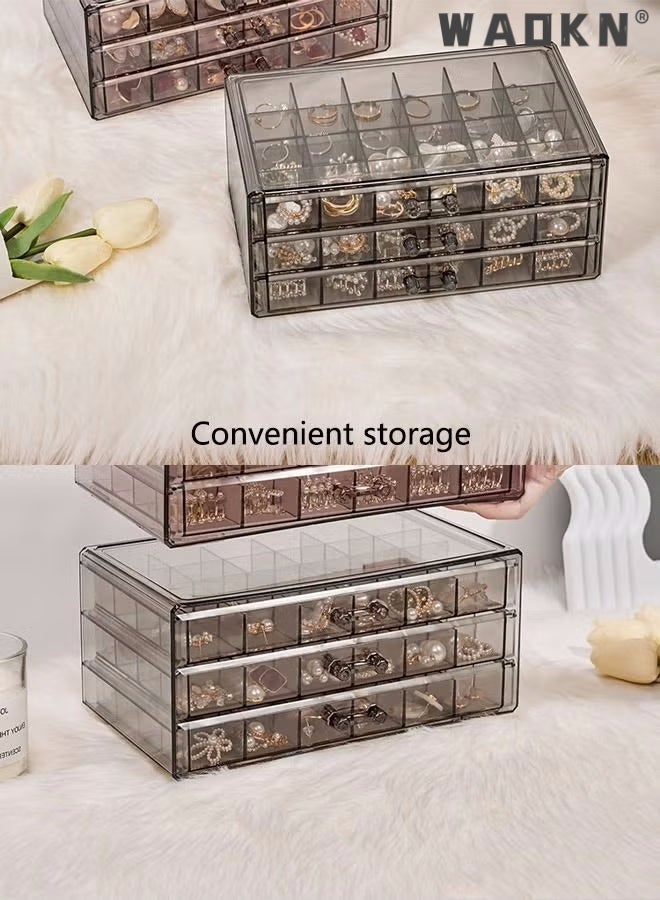 دبليو أيه أو كي أن أقراط تخزين صندوق منظم 3 درجات أكريليك مجوهرات تخزين صندوق حامل مجوهرات شفافة عرض الوقوف مع 72 المقصورات الصغيرة هدية للنساء البنات,متعددة الوظائف المجوهرات تخزين صناديق - Image 4