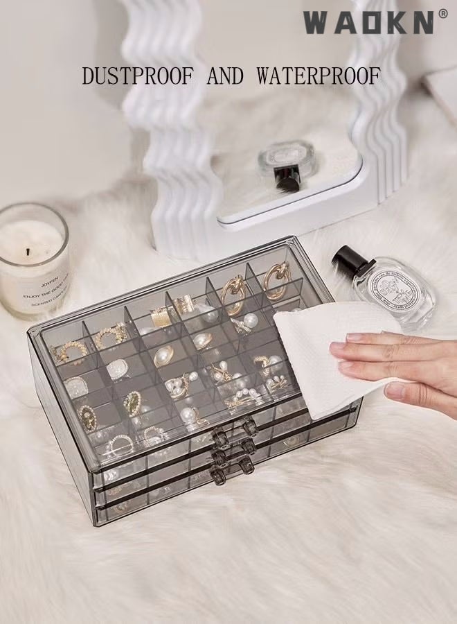 دبليو أيه أو كي أن أقراط تخزين صندوق منظم 3 درجات أكريليك مجوهرات تخزين صندوق حامل مجوهرات شفافة عرض الوقوف مع 72 المقصورات الصغيرة هدية للنساء البنات,متعددة الوظائف المجوهرات تخزين صناديق - Image 3