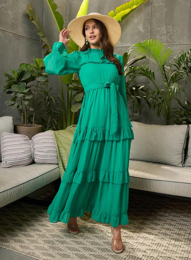 Sassafras Green Ruffled Tiered Maxi Dress - Image 1