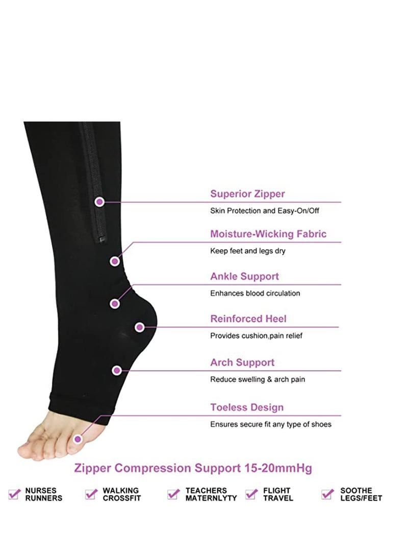 Compression Socks, Breathable Calf Knee High Stocking-Open Toe Copper Zipper Sports Socks for Injury Recovery Pain Relief, Sports Protection Protect Muscles 3 Pairs - Image 5