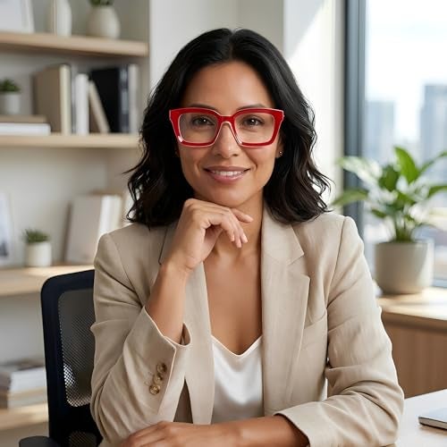 COASION Classic Non-prescription Clear Lens Eyeglasses for Women Thick Square Frame Eyewear (Red) - Image 2