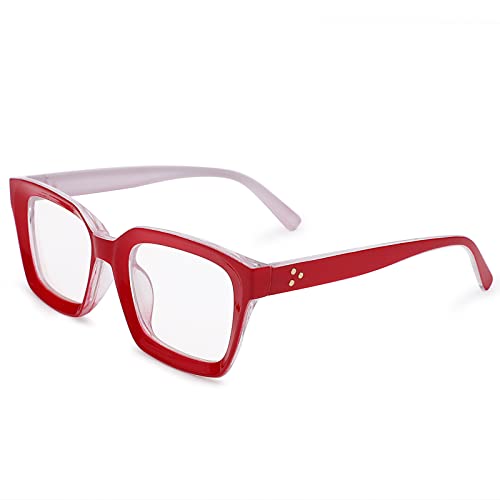 COASION Classic Non-prescription Clear Lens Eyeglasses for Women Thick Square Frame Eyewear (Red) - Image 1