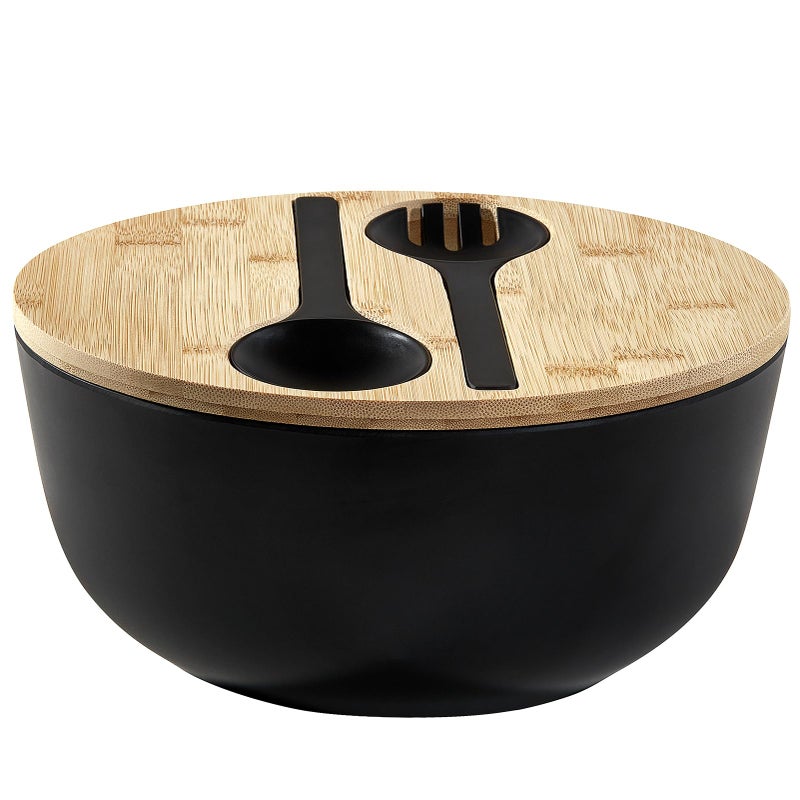 ECOWAY ECOWAY Melamine Salad Bowl Bamboo Fiber Salad Bowl Large with 4 Small Serving Bowls and Bamboo Lid Cutting Board with Handle and Silicone Seal Ring Perfect for Storage Salad FoodsSpots98 Inches 