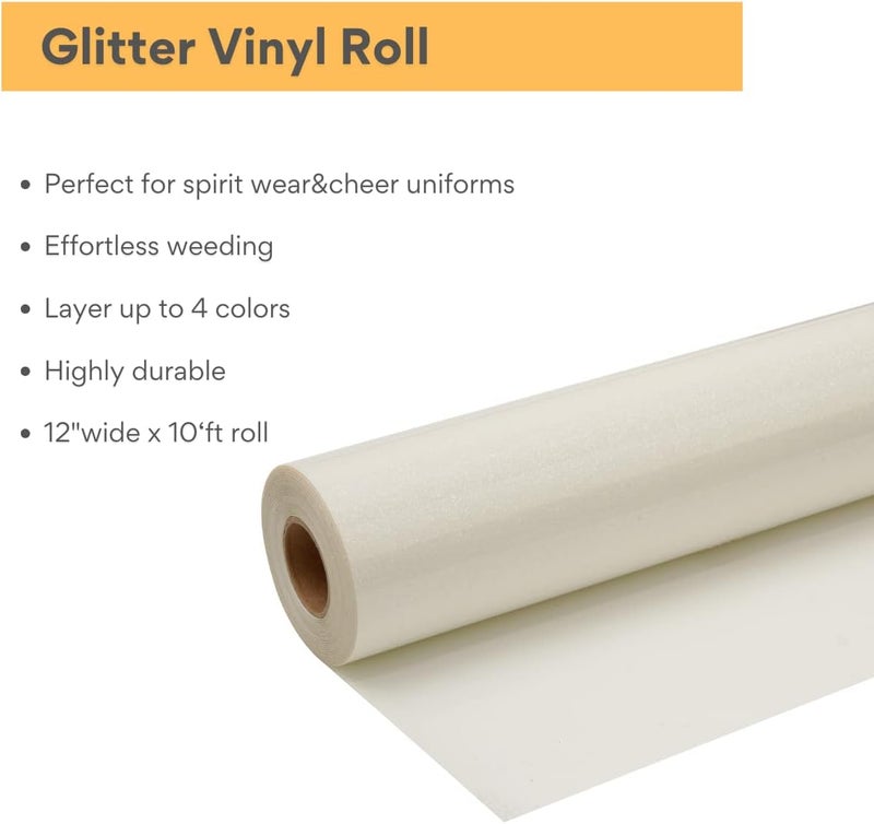 FANSGUAR White Glitter HTV Roll -12" x10ft Iron on Heat Transfer Vinyl for DIY Shirts Gifts - Image 2