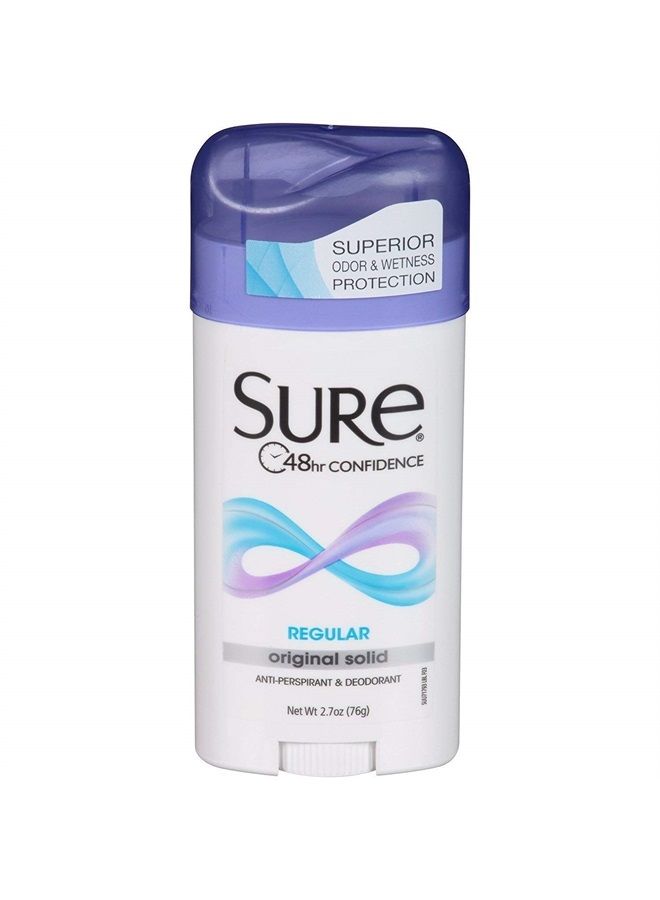 Sure Anti-Perspirant & Deodorant Original Solid, Regular Scent 2.70 oz (Pack of 4)