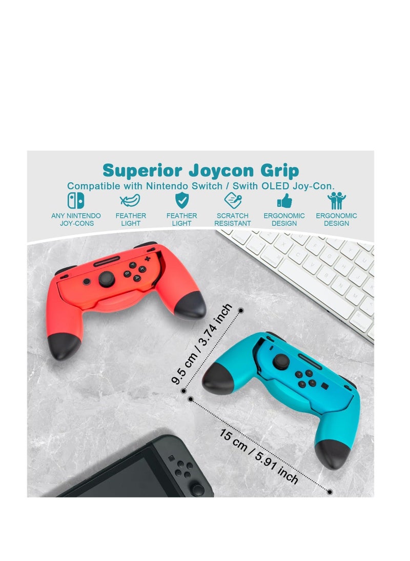 Generic - 2Pcs Switch Joy Con Grip Compatible with Nintendo Switch/Switch OLED Comfort Grip Holder Gaming Controller Gamepad with Charging Function for Switch Joy-Con Controller (Red and Blue) - Image 1