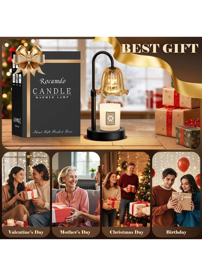 Rocamdo Candle Warmer Lamp with Timer, Birthday for Women Mom, House Warming Gifts Modern Farmhouse Home Decor, Dimmable Wax Melt Warmer for Jar Candles with 2 Bulbs (Amber) - Image 2