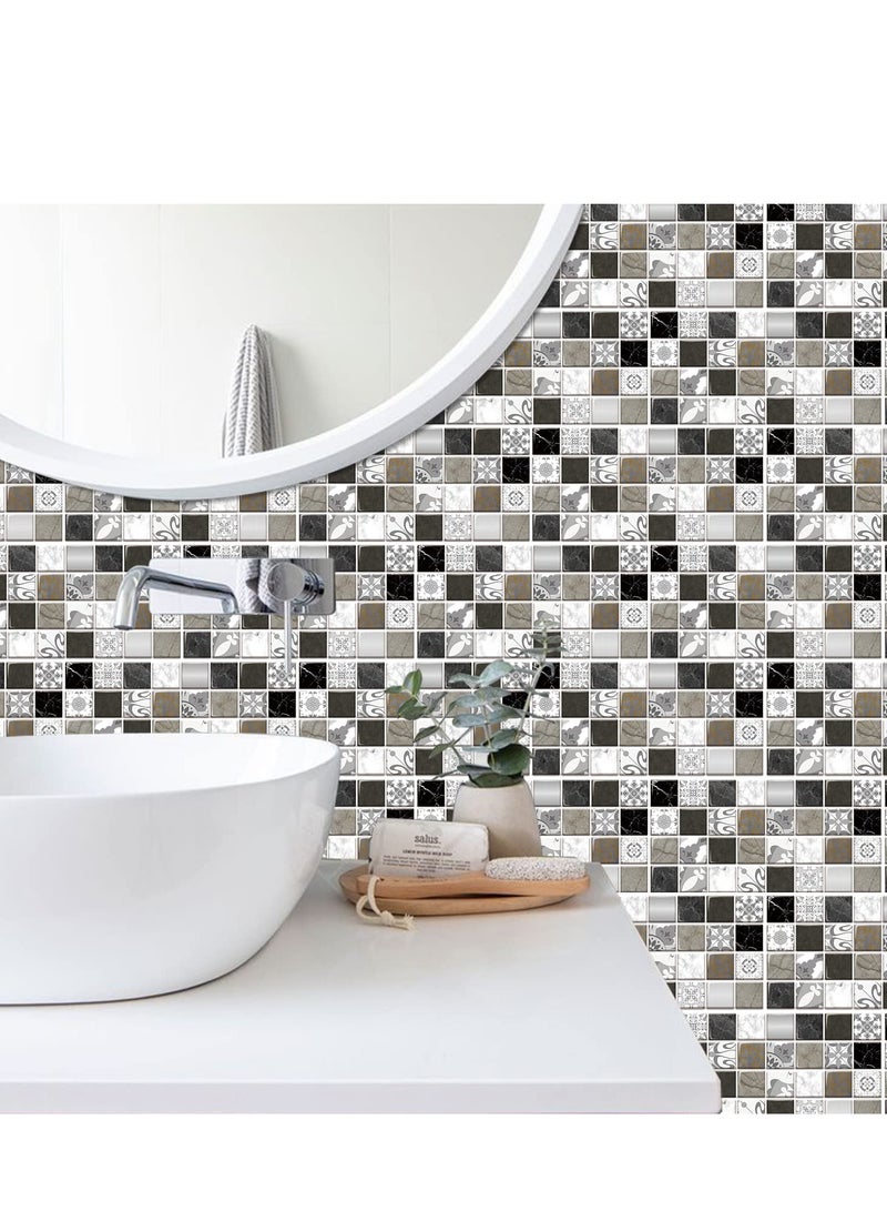 SYOSI 12Pcs Peel and Stick Wall Tile Tiles Stickers for Kitchen and Bathroom Gray Black Mosaic Marble Tile Sticker Self Adhesive Stick Backsplash Tile Wall Stickers Waterproof and Oilproof 30cmx15cm - Image 3