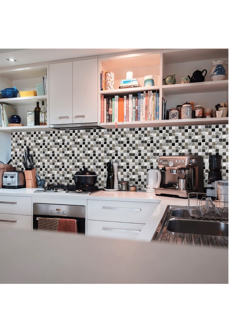 SYOSI 12Pcs Peel and Stick Wall Tile Tiles Stickers for Kitchen and Bathroom Gray Black Mosaic Marble Tile Sticker Self Adhesive Stick Backsplash Tile Wall Stickers Waterproof and Oilproof 30cmx15cm - Image 5