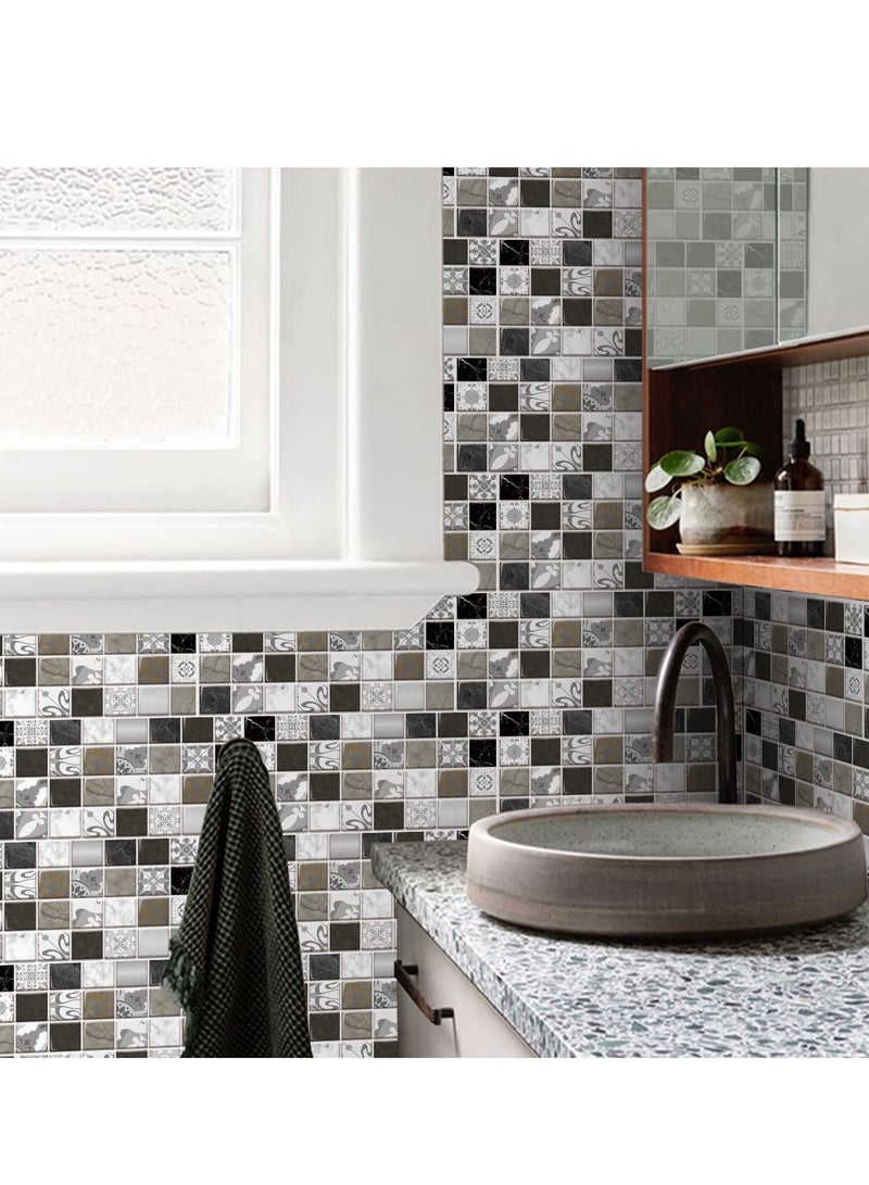 SYOSI 12Pcs Peel and Stick Wall Tile Tiles Stickers for Kitchen and Bathroom Gray Black Mosaic Marble Tile Sticker Self Adhesive Stick Backsplash Tile Wall Stickers Waterproof and Oilproof 30cmx15cm - Image 4