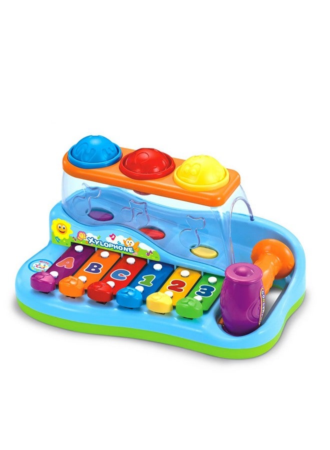 كيديتوس لعبة مقعد عزف بيانو موسيقي بألوان قوس قزح للأطفال من كيديتو مع كرات ومطرقة - Image 1