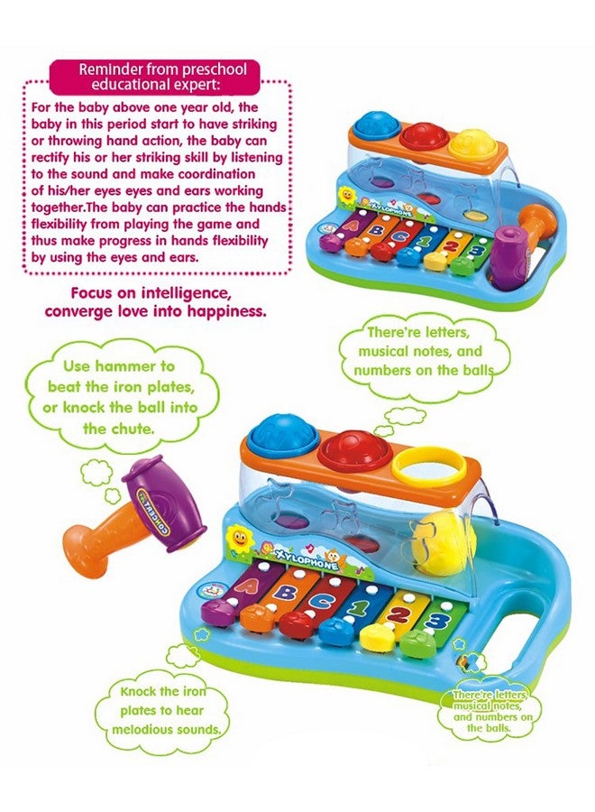 كيديتوس لعبة مقعد عزف بيانو موسيقي بألوان قوس قزح للأطفال من كيديتو مع كرات ومطرقة - Image 3