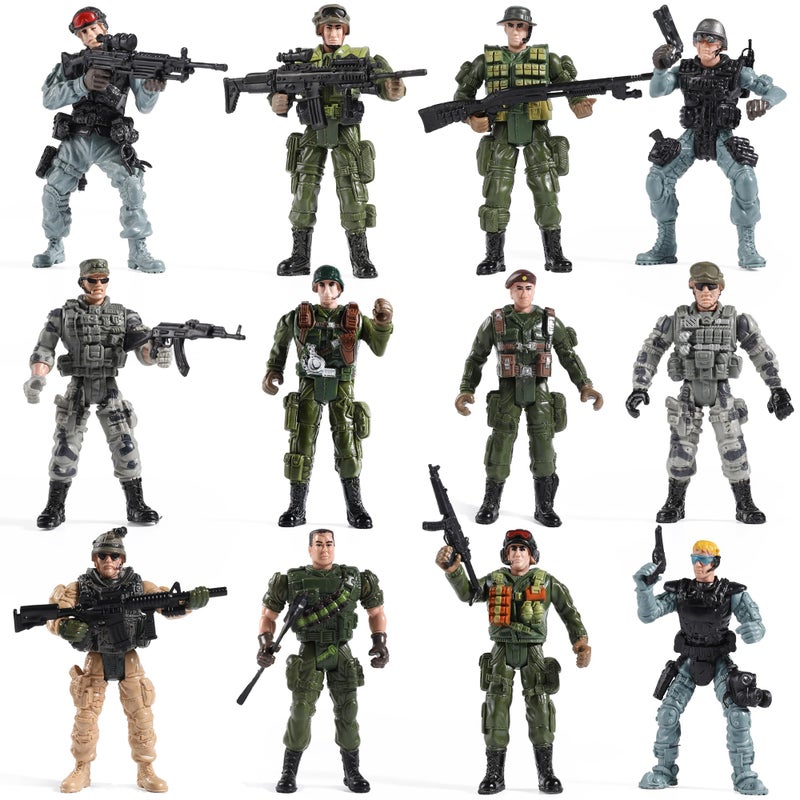 Mr.River US Army Men and SWAT Team Toy Soldiers Action Figures with Military Weapons Accessories for Kids Boys Girls,12Pcs - Image 1