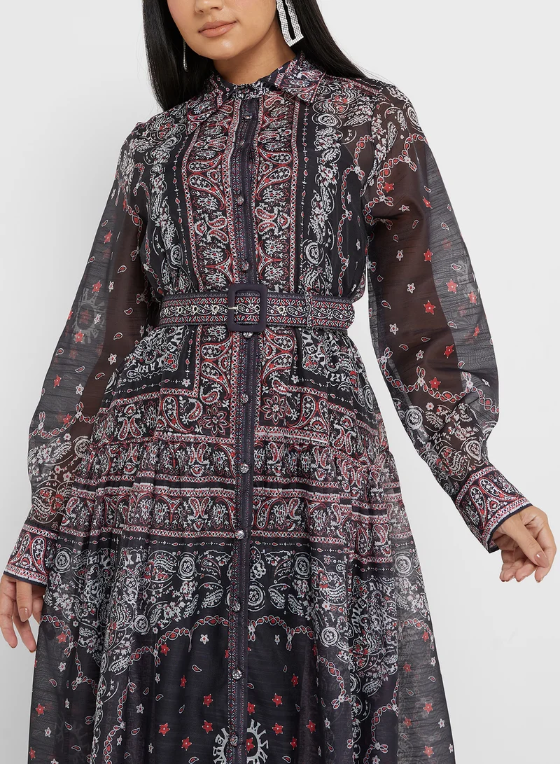 Khizana Patterned Shirred Dress