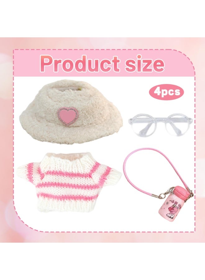 Doll Clothes and Accessories for 17 cm Plush Dolls, 5 PCS Cute Casual Stylish Doll Outfit, Include Pink Sweater, Sun Hat, Bottle Bag, Glasses, Shoes, Perfect for Boys and Girls Birthday Gifts - Image 3