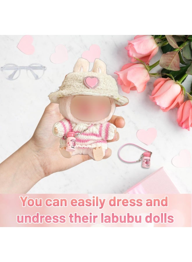 Doll Clothes and Accessories for 17 cm Plush Dolls, 5 PCS Cute Casual Stylish Doll Outfit, Include Pink Sweater, Sun Hat, Bottle Bag, Glasses, Shoes, Perfect for Boys and Girls Birthday Gifts - Image 2