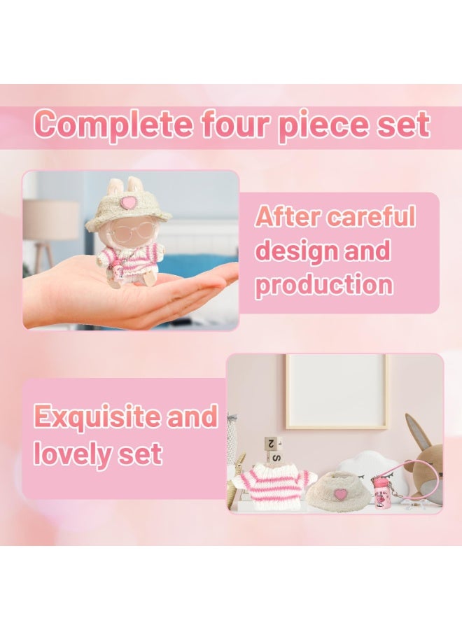 Doll Clothes and Accessories for 17 cm Plush Dolls, 5 PCS Cute Casual Stylish Doll Outfit, Include Pink Sweater, Sun Hat, Bottle Bag, Glasses, Shoes, Perfect for Boys and Girls Birthday Gifts - Image 5