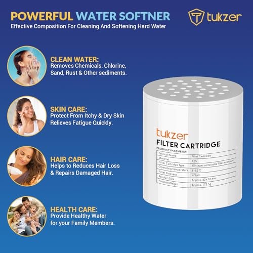 Tukzer Replacement Ceramic Cartridge for 15-Stage Shower Head Filter Softener for Hard Water|for Bathroom, Removes Chemicals, Chlorine| Revitalize, Improves Skin, Reduce Hair Fall, Painted - Image 4