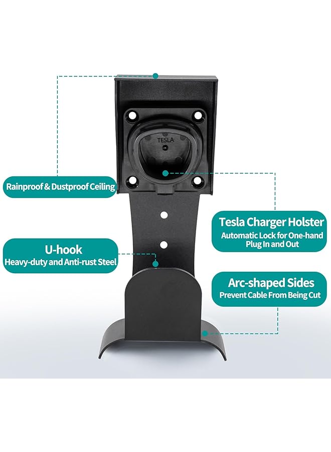 KASTWAVE For Tesla Charger Holder Wall-Mount, W/Non-Cutting Cable Organizer, Outdoor/Indoor, Ev Cable Holder And Charger Plug Nozzle Holster, Bracket Adapter Fit Model 3/Y/S/X - Image 4